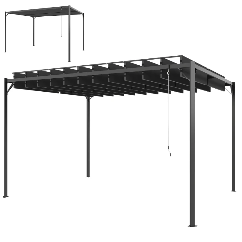 Outsunny Pérgola de Jardim 3x4 m com Proteção UPF50+ Gazebo com Telhado Ajustável Estrutura de Metal para Exterior Cinzento Escuro
