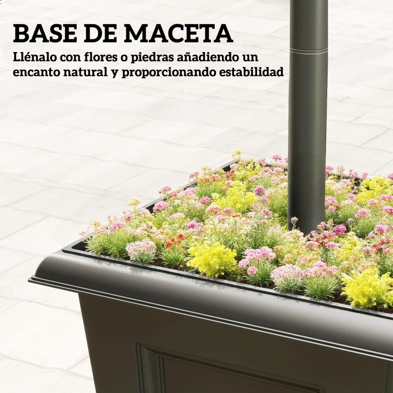 Outsunny Farola Solar Exterior de Jardín con Macetero Poste de Aluminio IP44 Encendido/Apagado Automático 33x33x160 cm Negro