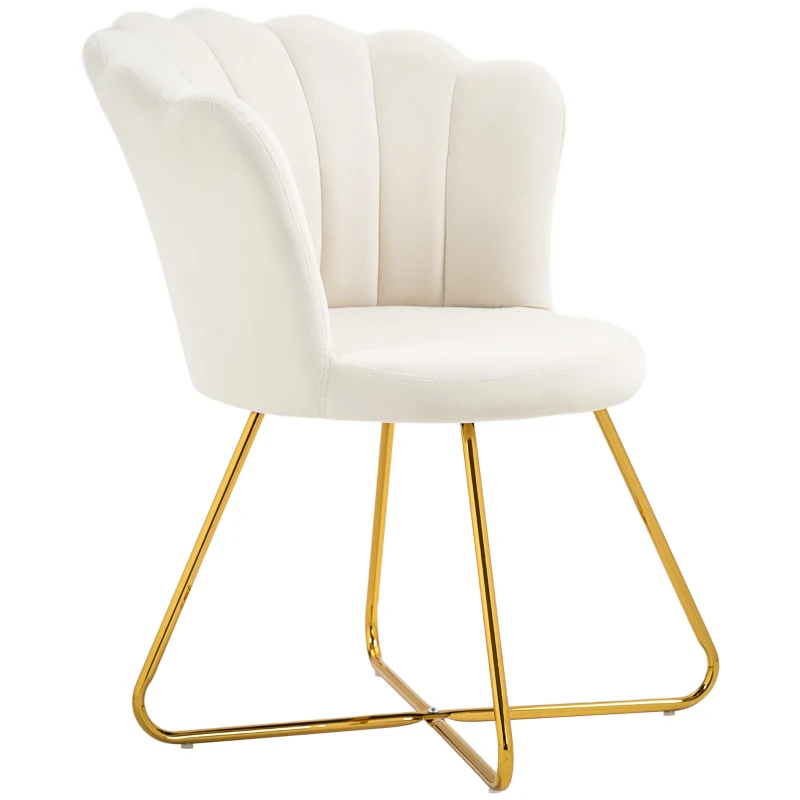 HOMCOM Fotoliu de machiaj fotoliu din catifea fotoliu de salon cu picioare din oțel 69 x 64 x 80 cm crem