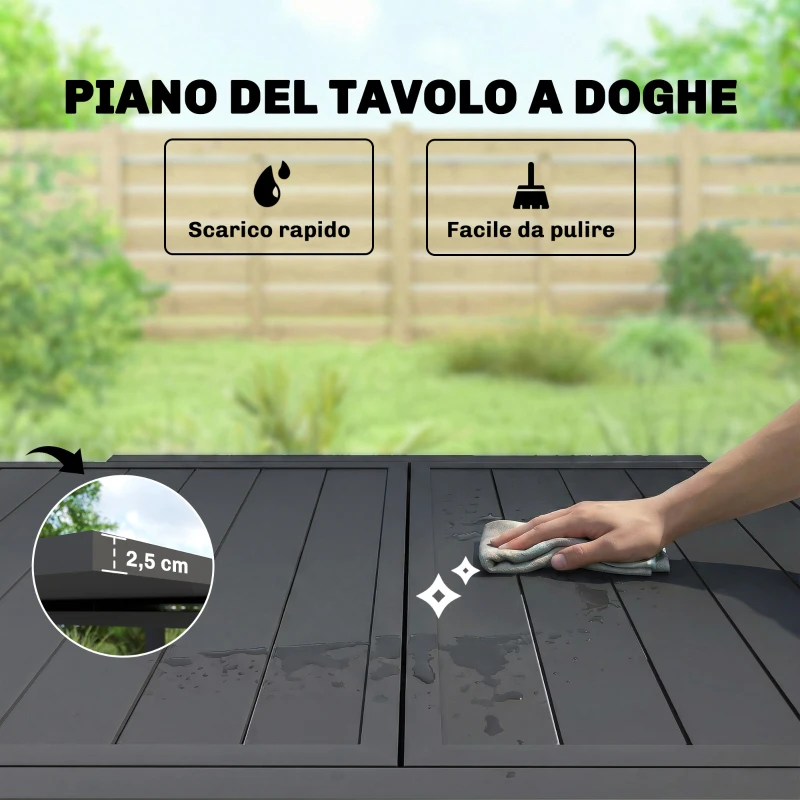 Outsunny Tavolo da Giardino a Doghe Allungabile per 4-6 Persone, in Alluminio, 80-160x80x75 cm, Nero