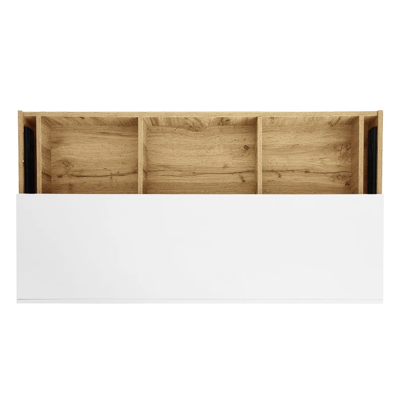 Credenza moderna con illuminazione a LED, vetrina e cassetti, 120x37x76.5 cm, Bianco