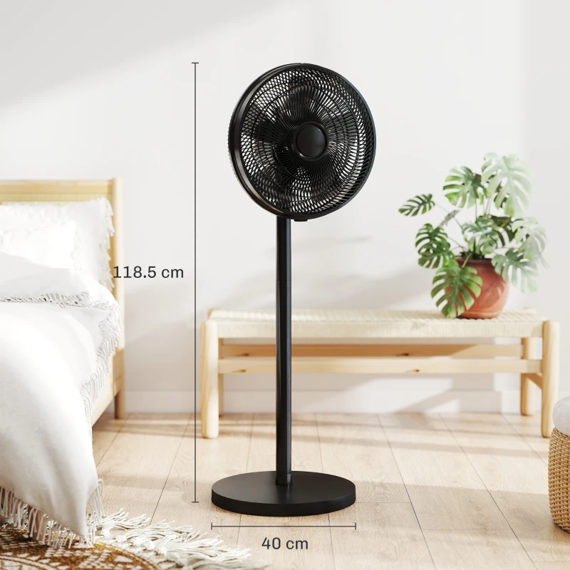 HOMCOM 40 cm Standing Fan, Cooling Floor Fan with 80° Oscillating, Adjustable Tilt and Height, 4 Speed, Remote Control, Black