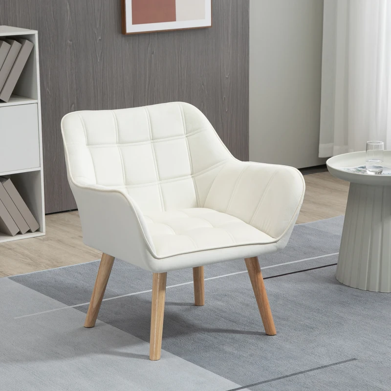 HOMCOM Butaca de Salón Moderna Tapizado en Terciopelo con Patas de Madera Sillón Relax para Sala de Estar Crema