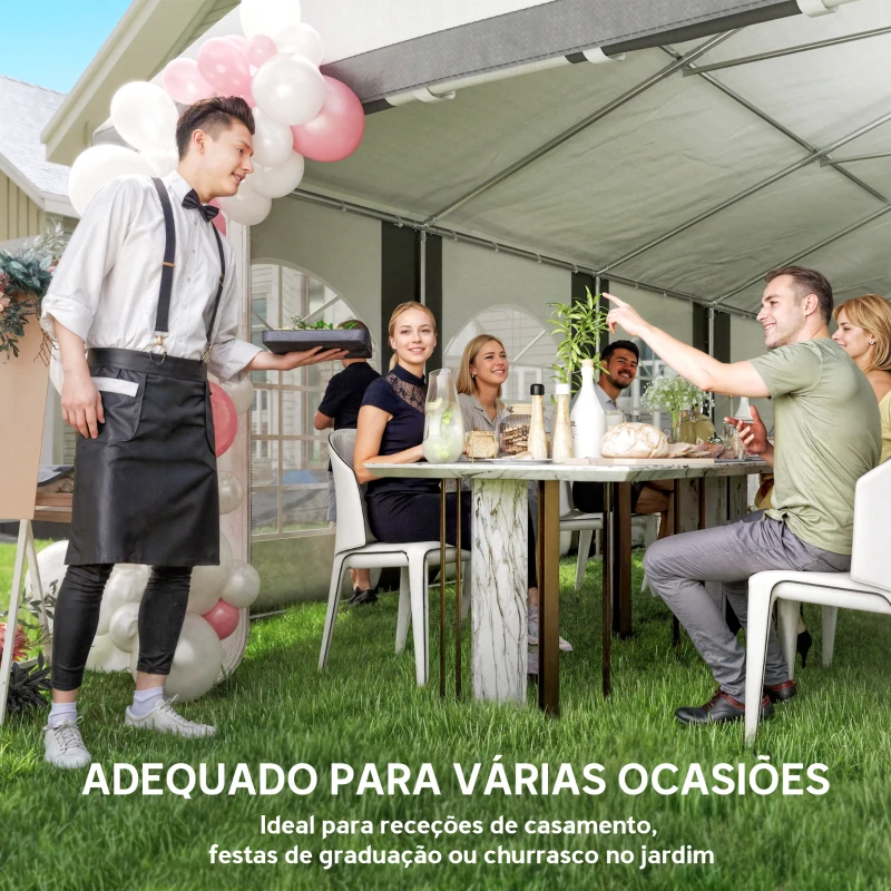 Outsunny Tenda para Festa 4x8 m Tenda de Jardim com Paredes Removíveis Portas e Janelas Anti-UV para Casamento e Eventos Cinzento