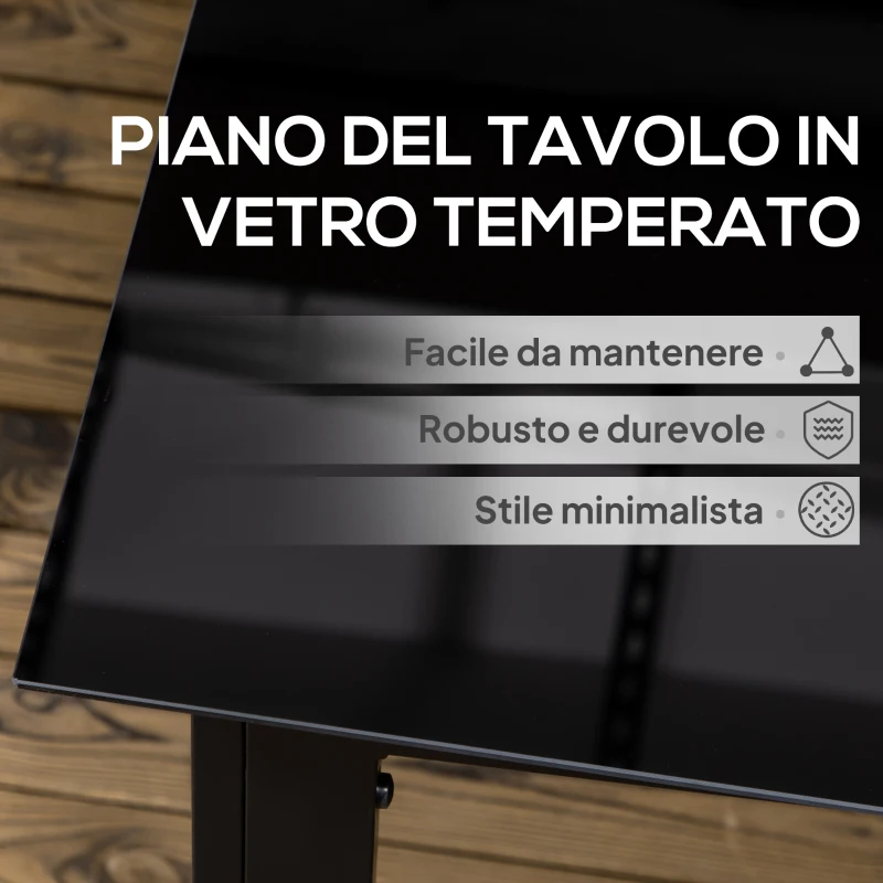 Outsunny Tavolo da Giardino Rettangolare per 6 Persone con Piano in Vetro e Alluminio, 150x90 cm, Nero