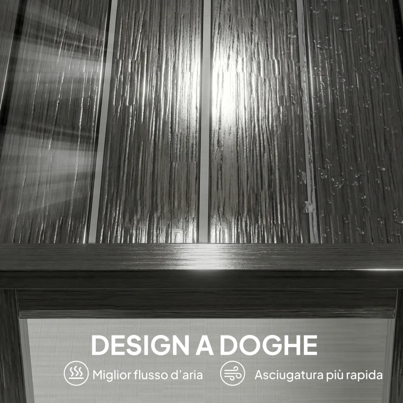 Outsunny Panchina da Giardino 2 Posti a Doghe Effetto Legno, Struttura in Acciaio, 130x34x43 cm, Grigio