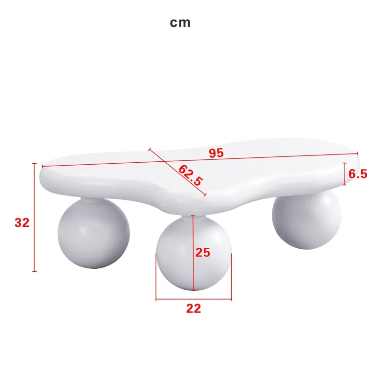Tavolino da salotto a nuvola con illuminazione LED e gambe tonde, 95x62.5x32 cm, Bianco