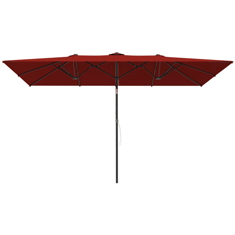 Outsunny Gran parasol, altura ajustable, inclinable, 150 x 295 x 170-214 cm, Rojo vino