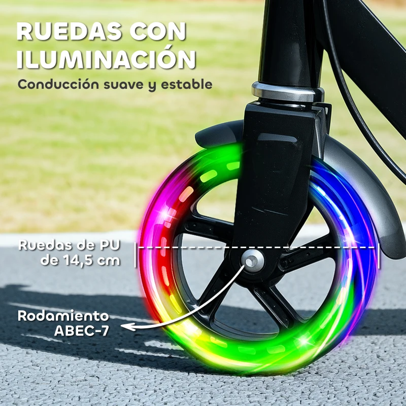 AIYAPLAY Patinete Plegable para Niños de 3-8 Años de 2 Ruedas con LED Luces Manillar de 4 Altura Ajustable Doble Frenos Negro