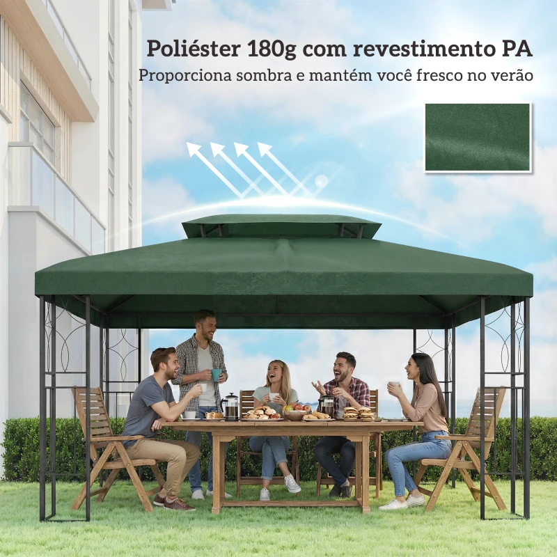 Outsunny Toldo de Substituição 4x3 m com Teto Duplo Orifícios de Drenagem e Proteção UV Apenas Toldo NÃO Inclui Estrutura Verde