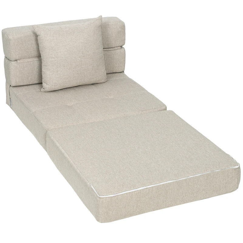 HOMCOM Butaca sofá-cama convertible sillón 1 plaza con 1 cojín con funda desmontable, tejido beige
