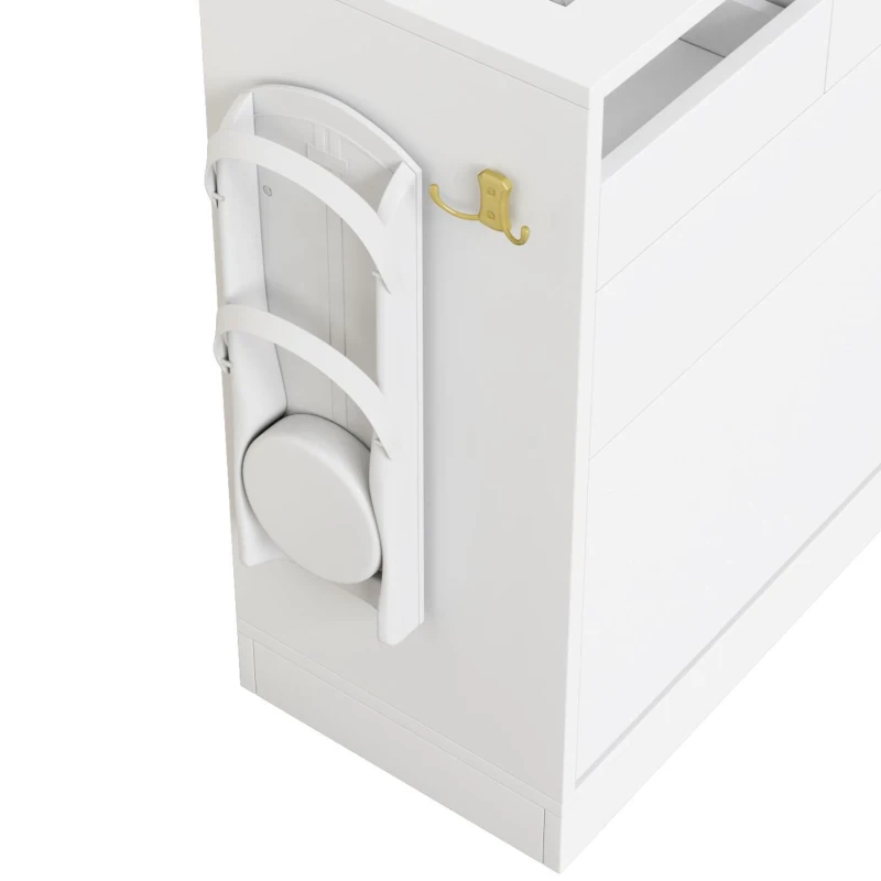 Set da Ingresso a LED con appendiabiti, tavolino, panca scarpiera e vetrina, 163x35x161 cm, Bianco