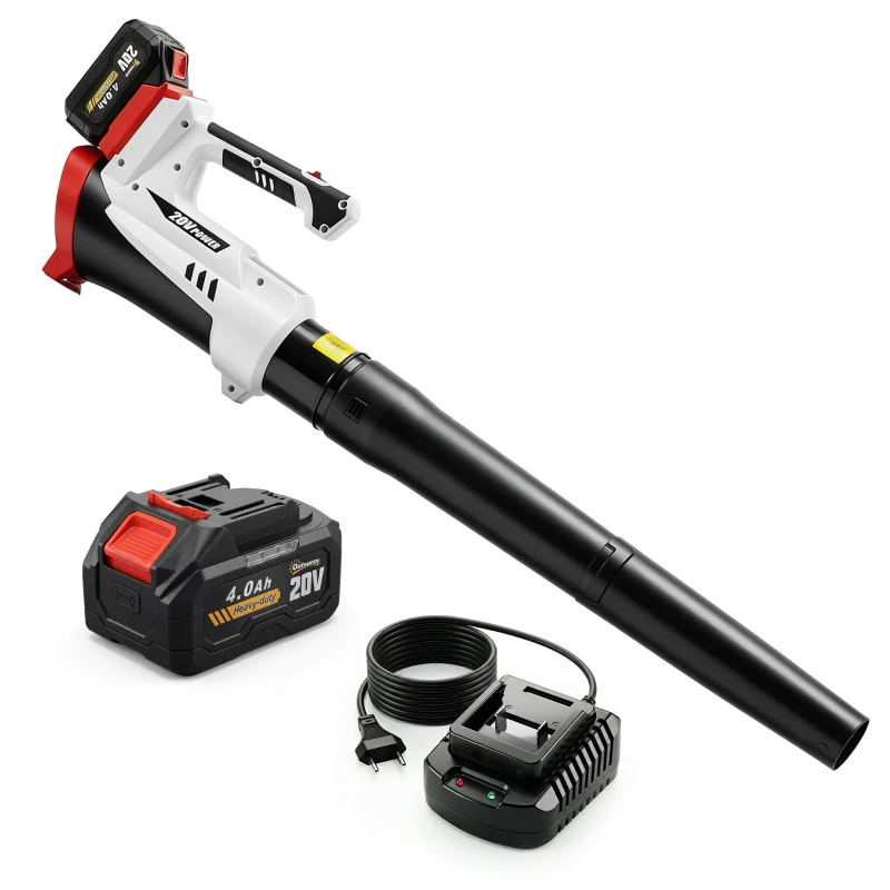 Outsunny Soplador Aspirador Triturador de Hojas 250 W con Batería 4000mAh y Cargador, 6 Velocidades, 149 km/h, Blanco