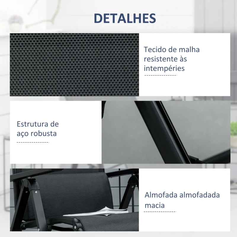 Outsunny Espreguiçadeira Dobrável de Jardim Espreguiçadeira Gravidade Zero com Encosto Ajustável em 9 Posições com Almofada 70x65x111 cm Preto