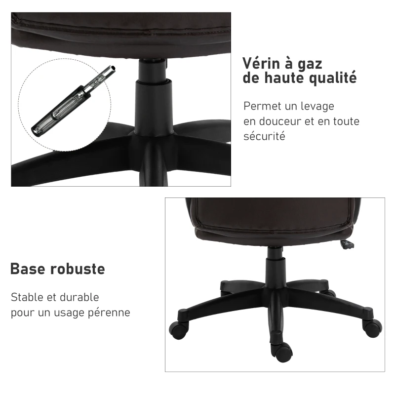 HOMCOM Fotoliu birou ergonomic reglabil cu roți pivotante 360°, tapițerie PU ciocolată, 64x73x106-115,5 cm
