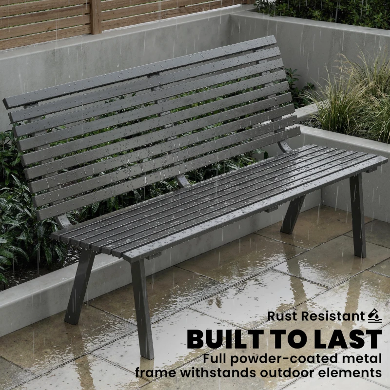 Outsunny Tuinbank 3-zits weerbestendig metalen outdoor zitbank met brede zitting lamellenontwerp, tot 240 kg 154 x 68 x 88 cm