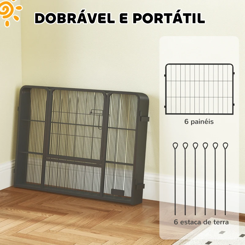 PawHut Parque para Cães de 6 Painéis de 60 cm de Altura Vedações para Cães de Aço Dobrável com Porta para Interior e Exterior Preto