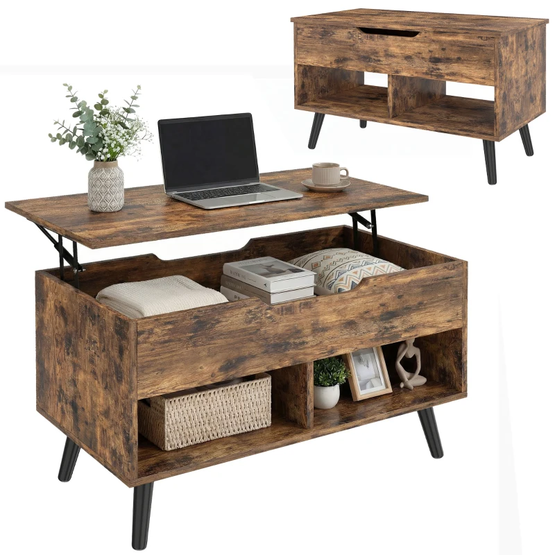 HOMCOM Lift Top Coffee Table with Hidden Storage Living Room Table Metal Legs 75 cm Rustic Brown