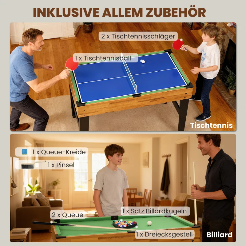 SPORTNOW 13-in-1 Spieletisch, Tischfußball, Schach, Billard, Tischtennis und mehr, MDF, Kunststoff, Walnuss