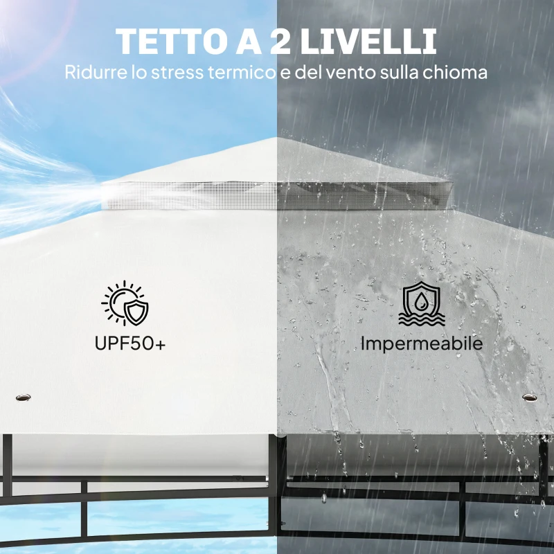 Outsunny Gazebo da Giardino 3 x 3,6 m con Tetto Doppio UPF50+ e Zanzariera, Crema