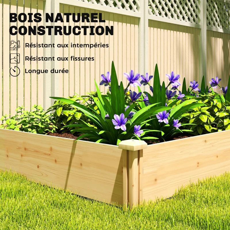 Outsunny Carré Potager de jardin en Bois massif, Jardinière Surélevé avec séparateur, 235 x 121 x 26 cm, effet Bois Naturel