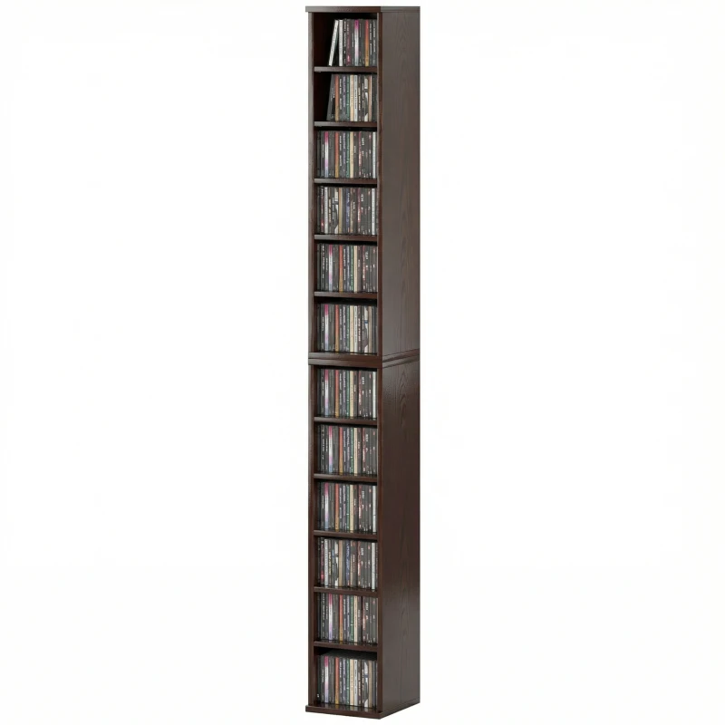 HOMCOM Set di 2 Scaffali a Colonna, Mobile Porta CD-DVD con 12 Scomparti, Capacità di 204 CD, 21x22,5x88,5 cm, Marrone