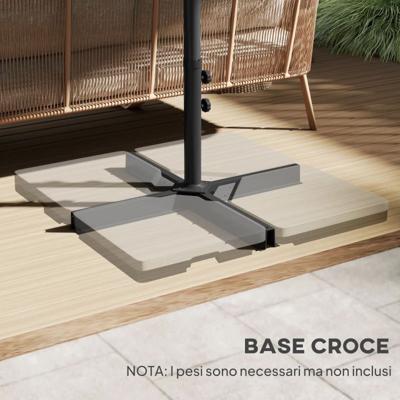 Outsunny Ombrellone Doppio a 12 Stecche con Base a Croce e Manovella, in Acciaio e Poliestere, 455x265x238 cm, Grigio