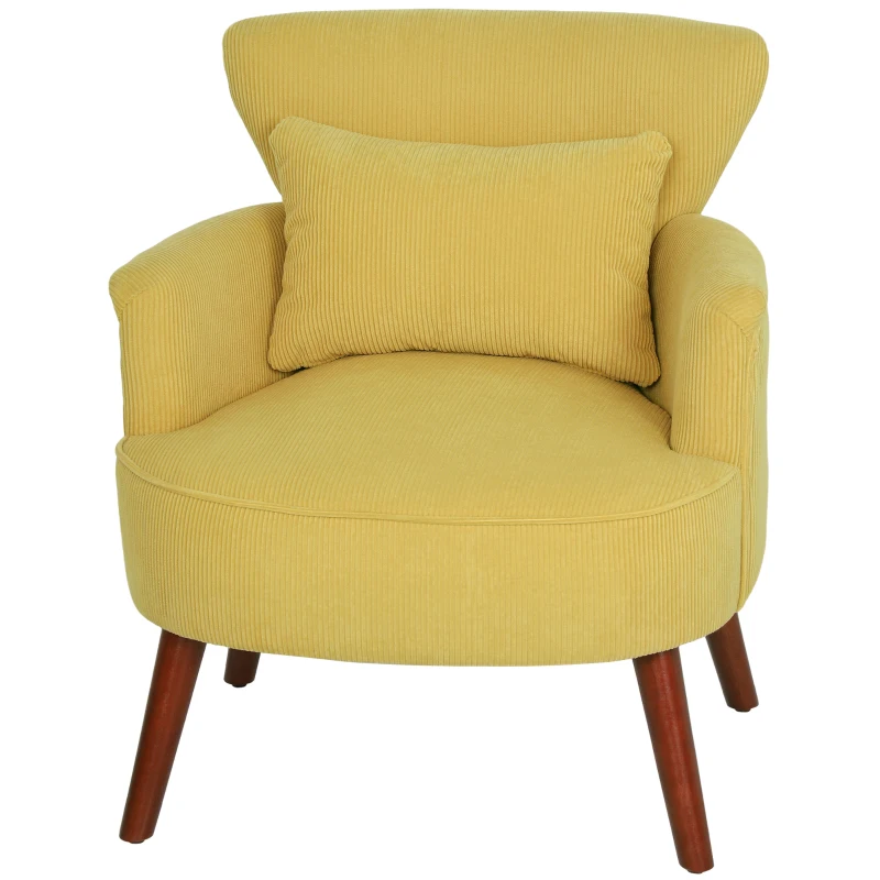 HOMCOM Sillón moderno con reposabrazos, butaca acolchada con cojín lumbar, patas de madera de caucho, amarillo