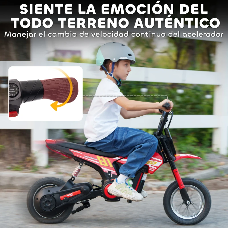 AIYAPLAY Moto Eléctrica para Niños 24V con Motor 250W Velocidad de 6-16km/h Ruedas de 12'' para Niños de 8-12 Años Rojo