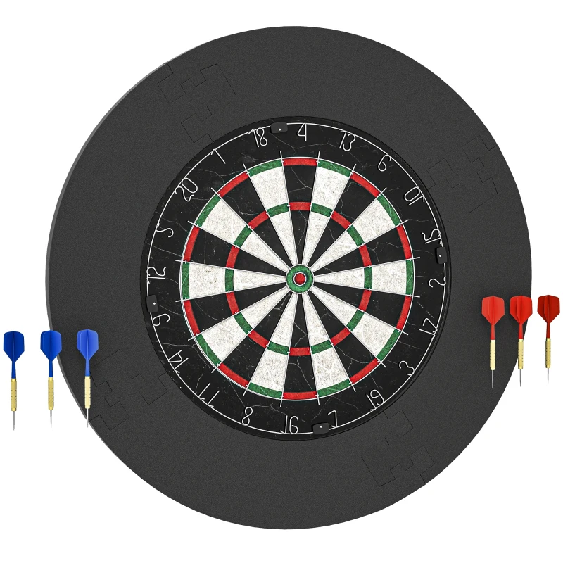 SPORTNOW Dartscheibe Dartboard-Set mit Schutzring, 6 Dartpfeile mit Stahlspitzen, Sisal, Kunststoff, Schwarz