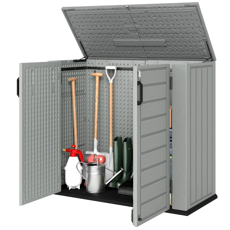Outsunny Cobertizo de Jardín de HDPE 940L con Tapa Abatible 2 Puertas Cerradura Cobertizo de Jardín 142x67x119 cm Gris Claro