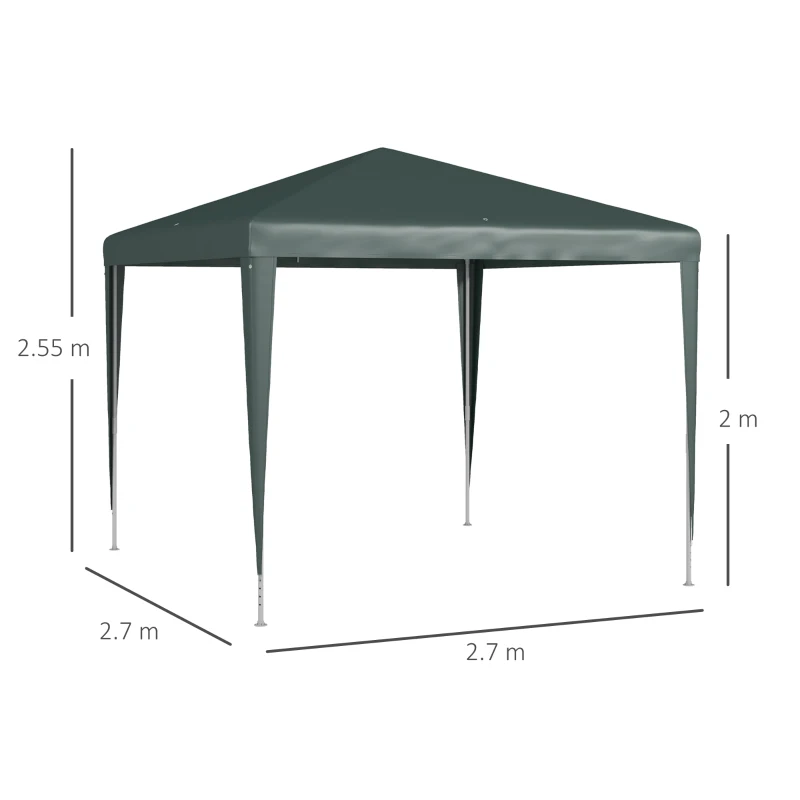 Outsunny Gazebo da Giardino 2.7x2.7 m con Picchetti e Corde, Telaio in Acciaio e Rivestimento in PE, Verde Scuro