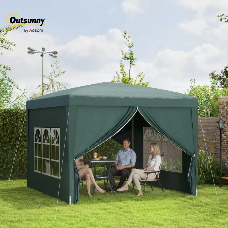 Outsunny 3 x 3m Pop Up Gazebo, Wedding Party Canopy Tent Marquee with Carry Bag and Windows, Green(m-9)