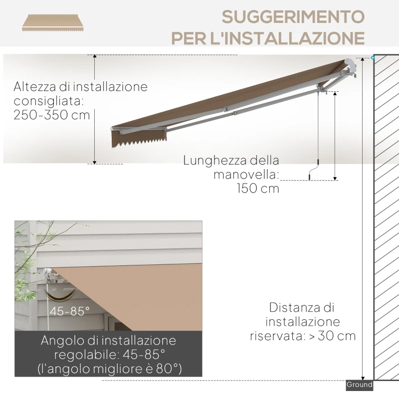 Outsunny Tenda da Sole per Esterno Avvolgibile a Bracci con Apertura a Manovella, 350x250 cm, Marrone