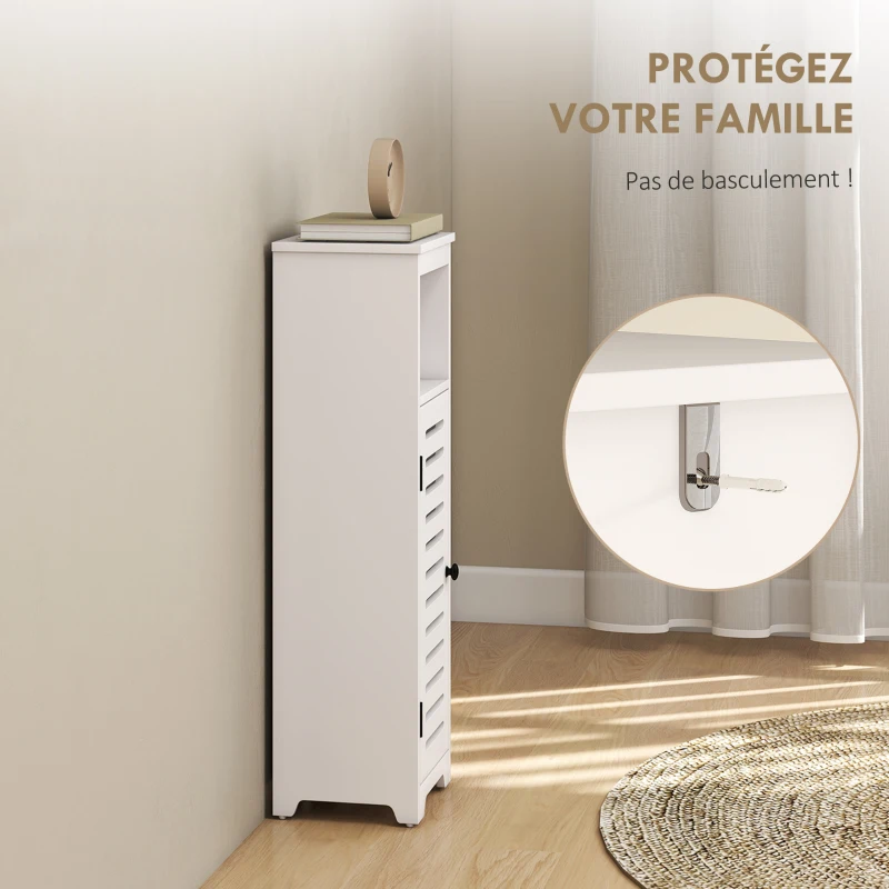 HOMCOM Mueble de baño, armario de baño 4 niveles puerta persiana, estante abierto, 22x20x75cm, blanco