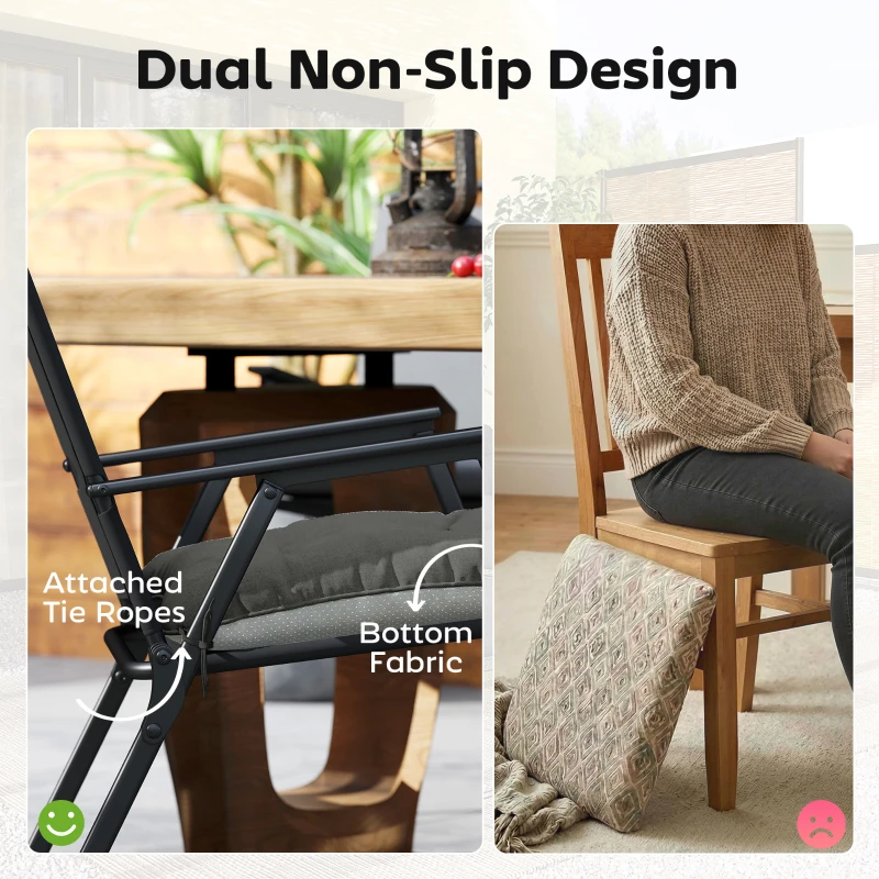 Outsunny 4-delige set stoelkussens 39,5 x 39,5 x 10 cm met banden, anti-slip outdoor indoor zitkussen