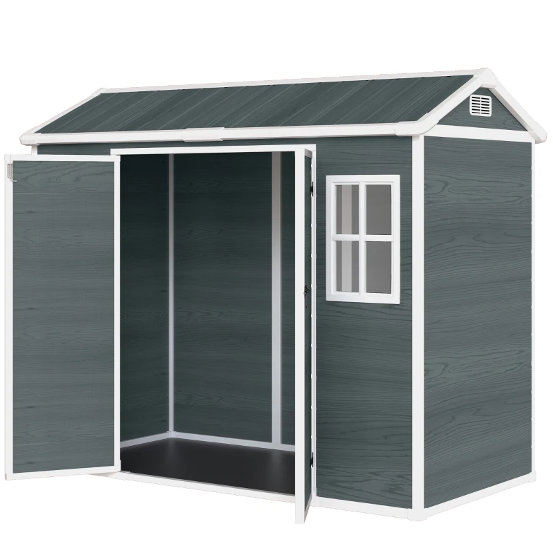 Outsunny Capanno attrezzi 2,77 m² con finestre e porta doppia, Effetto legno