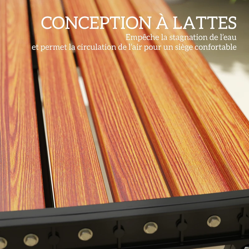 Outsunny Banc de jardin banc extérieur 2 places avec Cadre en Métal et Assise à Lattes, antirouille, 124 x 39 x 39 cm, Effet Bois