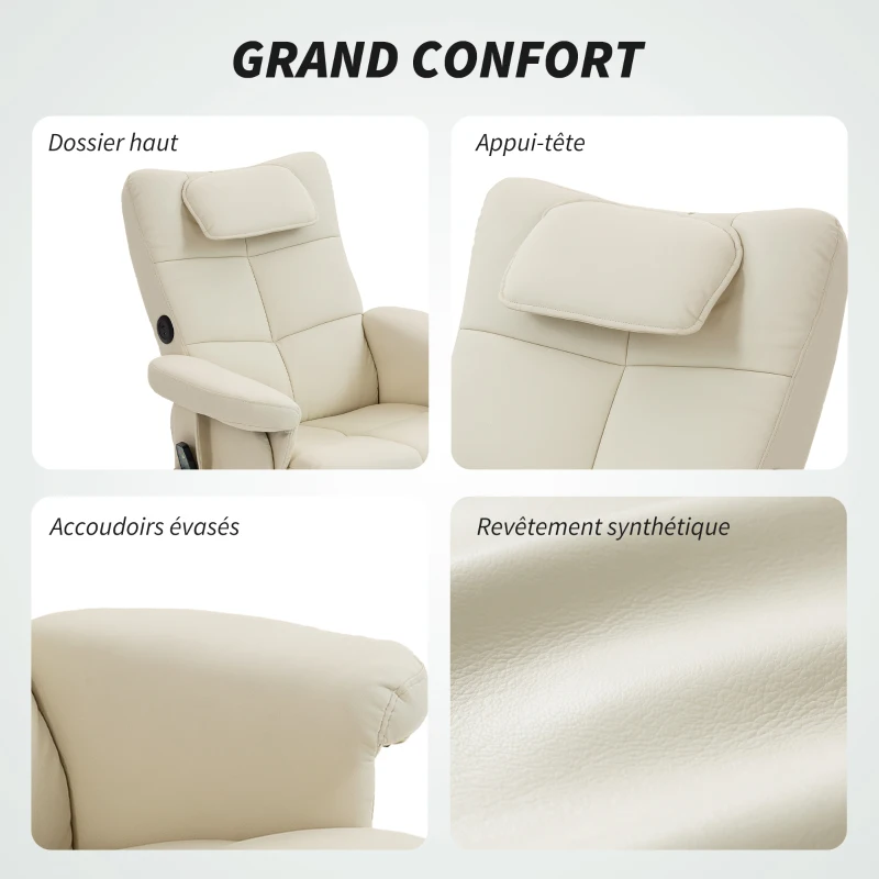 HOMCOM Sillón de masaje con reposapiés, respaldo reclinable hasta 135°, baúl de almacenamiento, mando a distancia