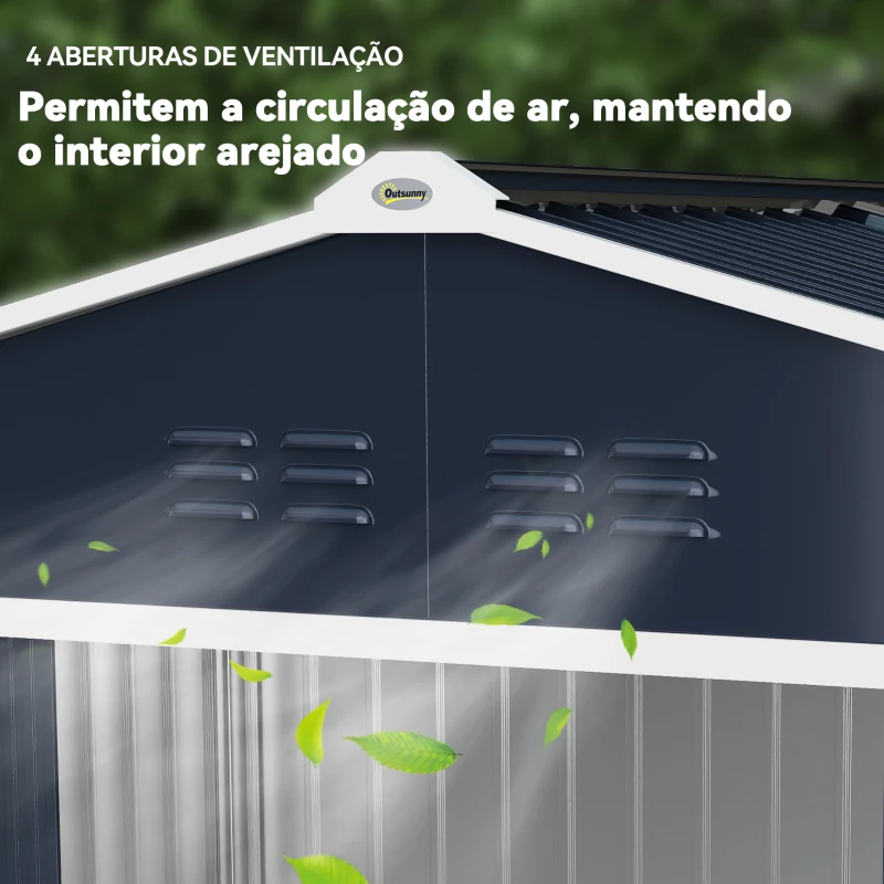 Outsunny Abrigo de Jardim 4,9 m² 277x195x192 cm com 2 Portas Deslizantes Base Reforçada (Chão NÃO Incluído) Cinzento Escuro