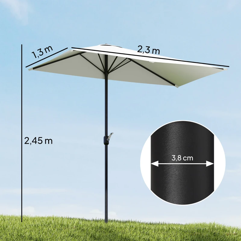Outsunny Demi-parasol Ø 230 cm Parasol de balcon terrasse avec manivelle Protection solaire UV Polyester, crème