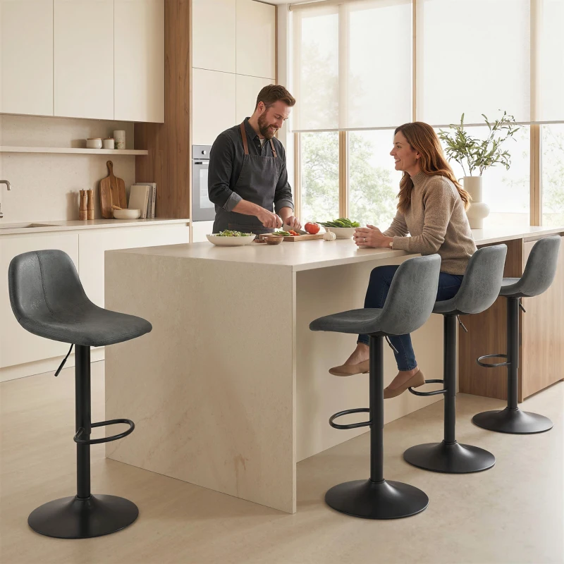 HOMCOM Bar Stools Set of 2, Modern Swivel Barstools with Footrest for Kitchen Island and Dining Room, Grey