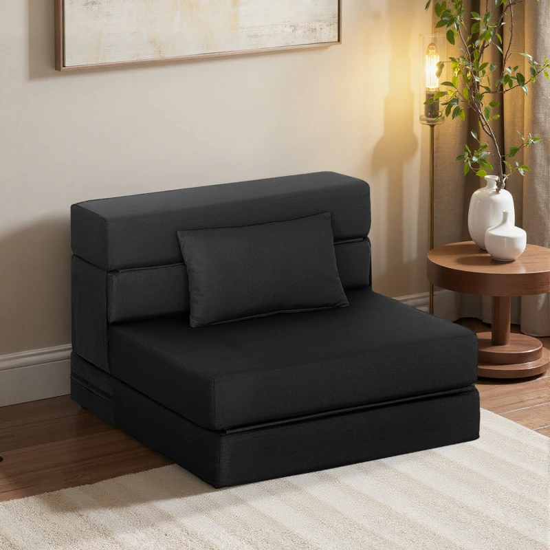 HOMCOM Sillón convertible 1 plaza, sillón cama plegable, cojín incluido, para invitados, salón, espacio pequeño, carga 120 kg, negro