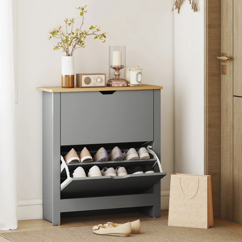 HOMCOM Scarpiera 12 paia con 2 cassetti ribaltabili e ripiani regolabili, Grigio chiaro