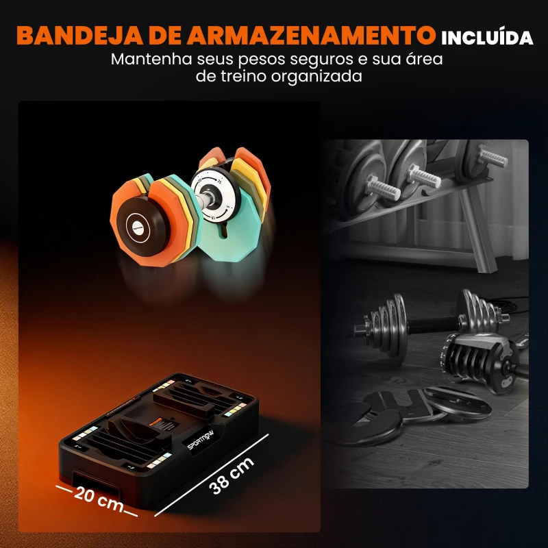 SPORTNOW Haltere Ajustável 5 em 1 de 5 a 25 kg com Base de Armazenamento e Pega Antideslizante para Casa Ginásio Multicolor