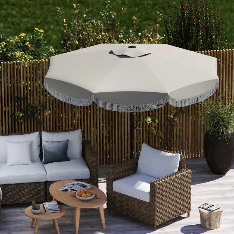 Outsunny Ombrellone da Giardino Rotondo 2.7x2.4 m con Manovella, in Metallo e Poliestere, Grigio Chiaro
