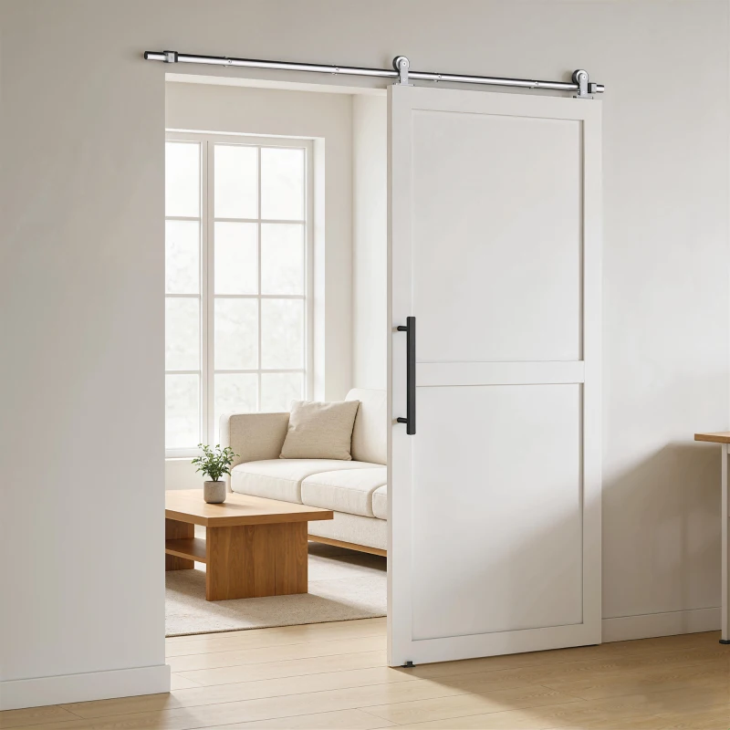 HOMCOM Sliding Door Hardware Kit Smooth Quiet 304 Stainless Steel for 180cm Track Sliver Tone