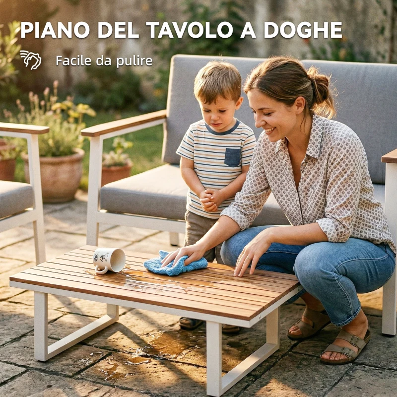 Outsunny Set Divani Giardino 4 Persone: 2 Poltrone, Divanetto, Tavolino.