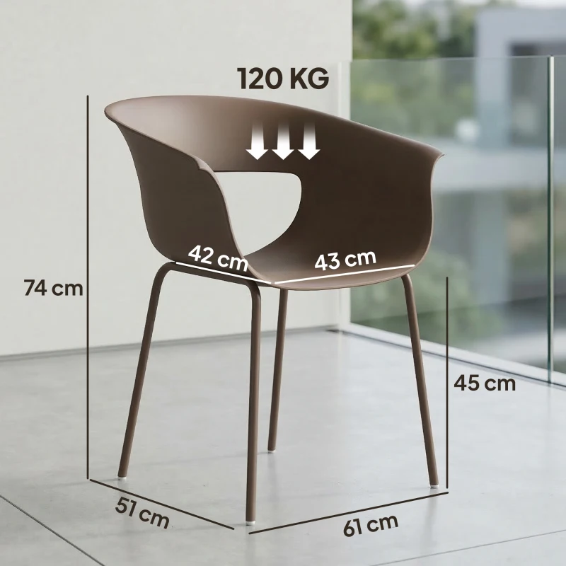 Outsunny Set di 4 Sedie da Giardino Ergonomiche per Balcone con Design Traforato e Braccioli, Resistenti alle Intemperie, Caffè