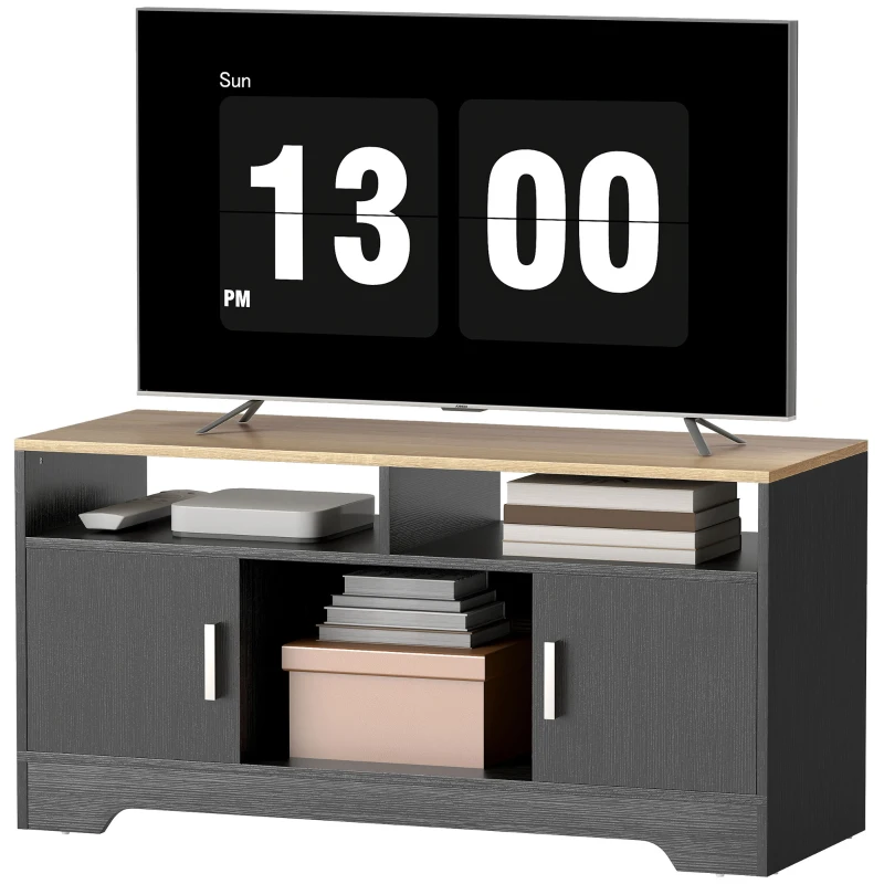 HOMCOM Mueble TV banco TV de madera con 2 nichos 2 armarios con puerta 1 armario abierto 105 x 40 x 52 cm efecto madera negra